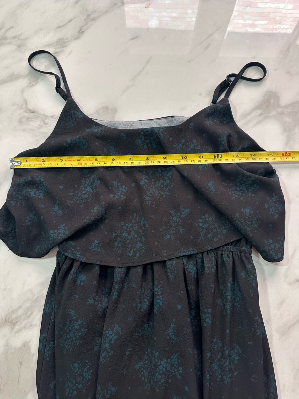 OAK + FORT Black Green Floral Ruffle Layered Spaghetti-Strap Midi Dress Size XS - Picture 11 of 13
